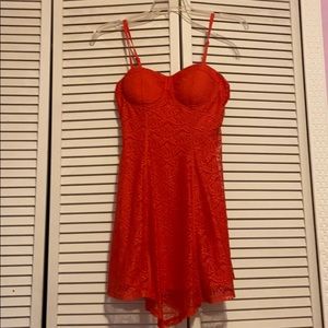 MATERIAL GIRL RED LACE MINI DRESS